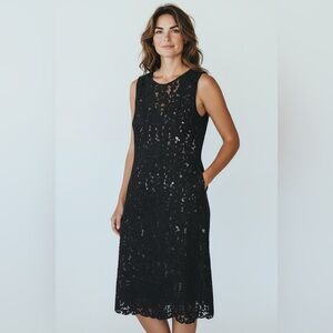 VERONIKA MAINE Black Guipure Lace Sleeveless Midi Dress sz 8 Made in Australia